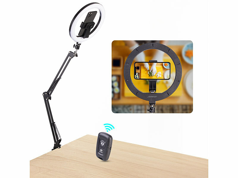 Somikon Dokumentenscanner- und Overhead-Stativ mit 10"-Ringlicht und Auslöser, www.pearl.de (Die Bildrechte liegen bei dem Verfasser der Mitteilung.)