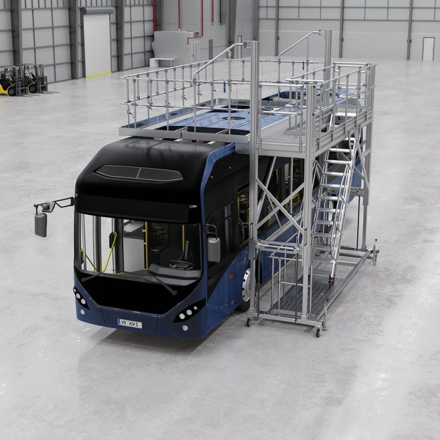 Höhenverstellbare, fahrbare Arbeitsplattform von KRAUSE (© KRAUSE Werk GmbH & Co. KG)