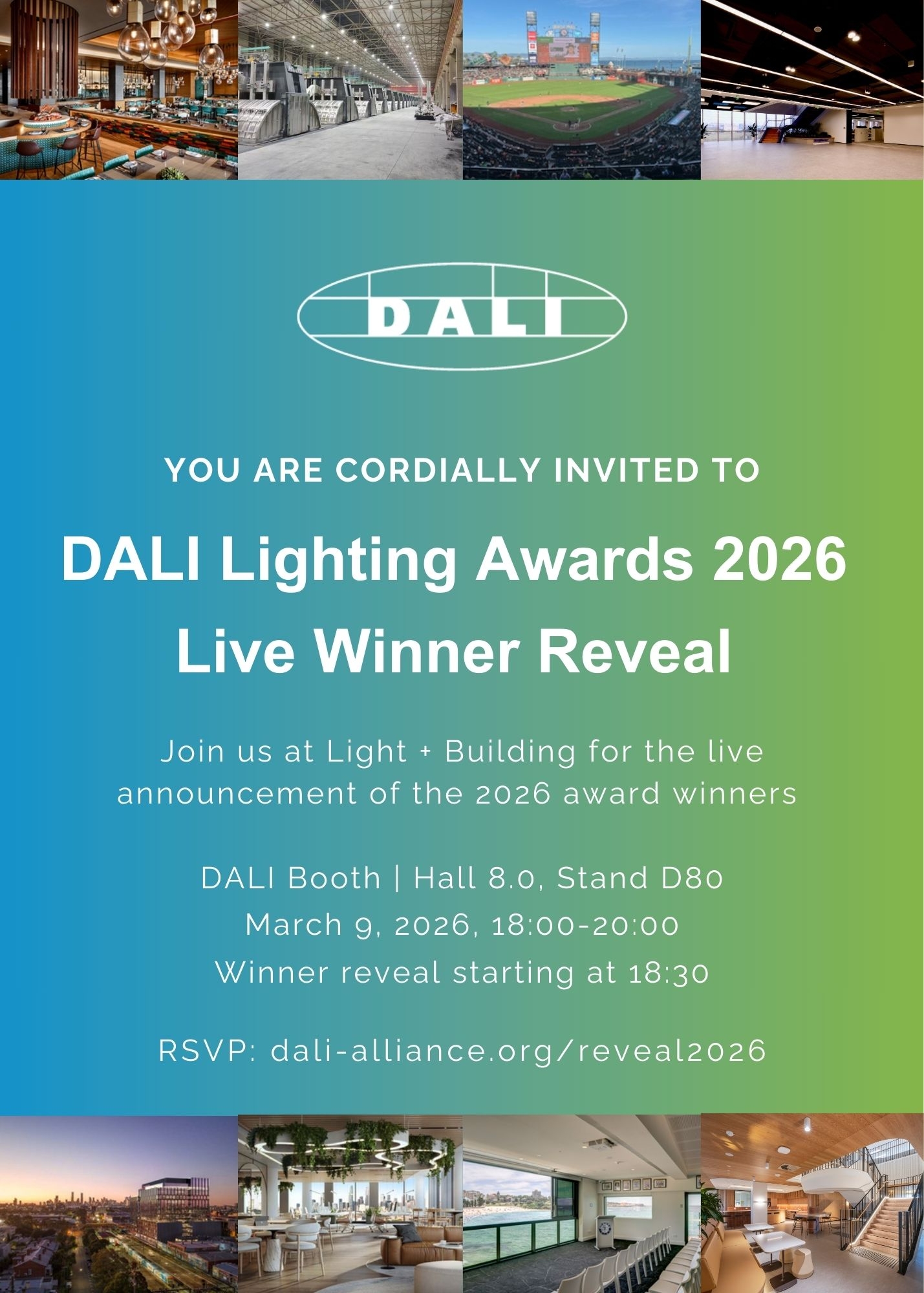 Die DALI Lighting Awards werden am 9. März 2026 auf der Light + Building bekannt gegeben. (Bildquelle:©DALI Alliance)