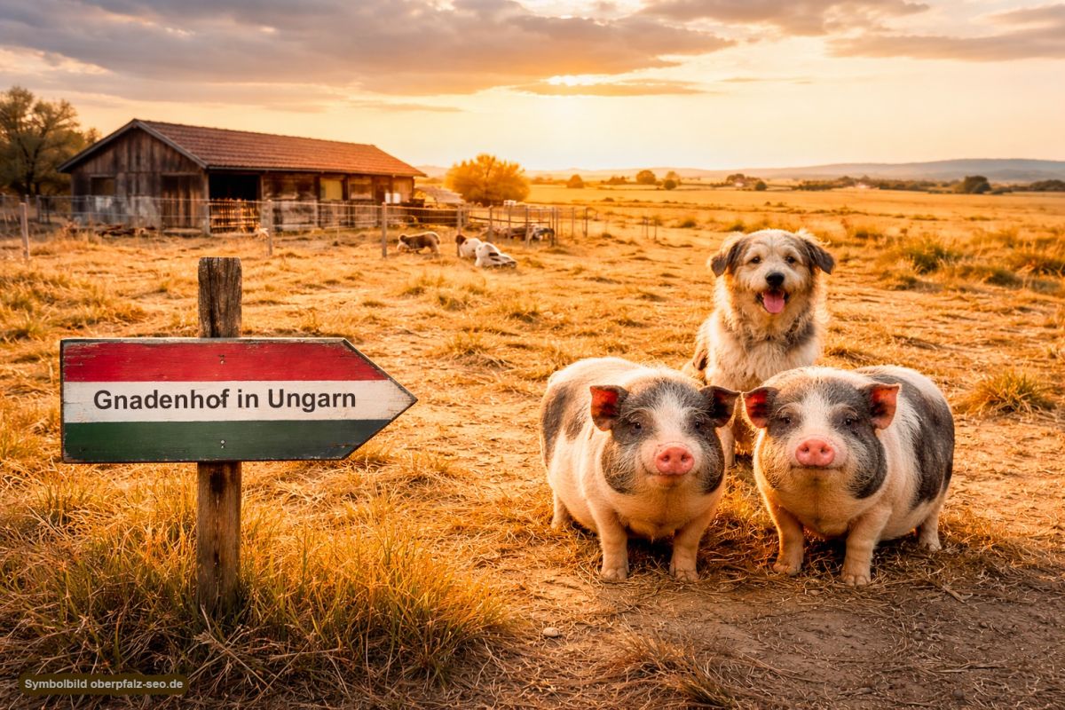 Gnadenhof in Ungarn: Hofszene in der Puszta mit Tieren bei Abendlicht  (© oberpfalz-seo.de)