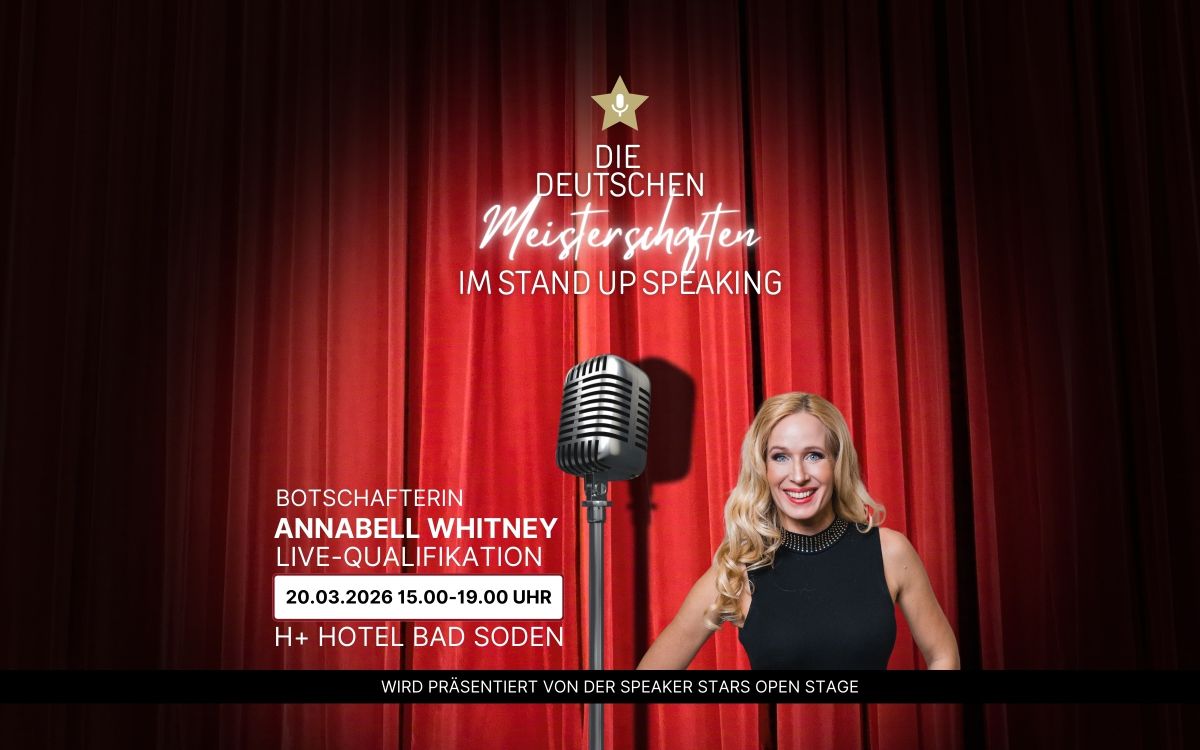 Die ersten Deutschen Meisterschaften im Stand-Up-Speaking finden im März 2026 in Bad Soden statt. (© Speaker Stars Allianz)