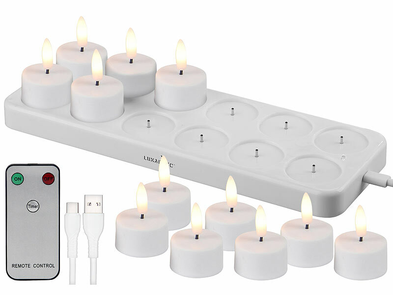 Lunartec 12er-Set LED-Akku-Teelichter mit USB-Ladestation, Fernbedienung, Timer, www.pearl.de (Die Bildrechte liegen bei dem Verfasser der Mitteilung.)