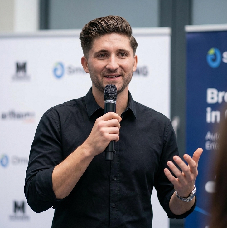 Paretofit Gründer Tobias Burkhardt bei einem Vortragüber alltagstaugliche Gesundheitsgewohnheiten (Die Bildrechte liegen bei dem Verfasser der Mitteilung.)