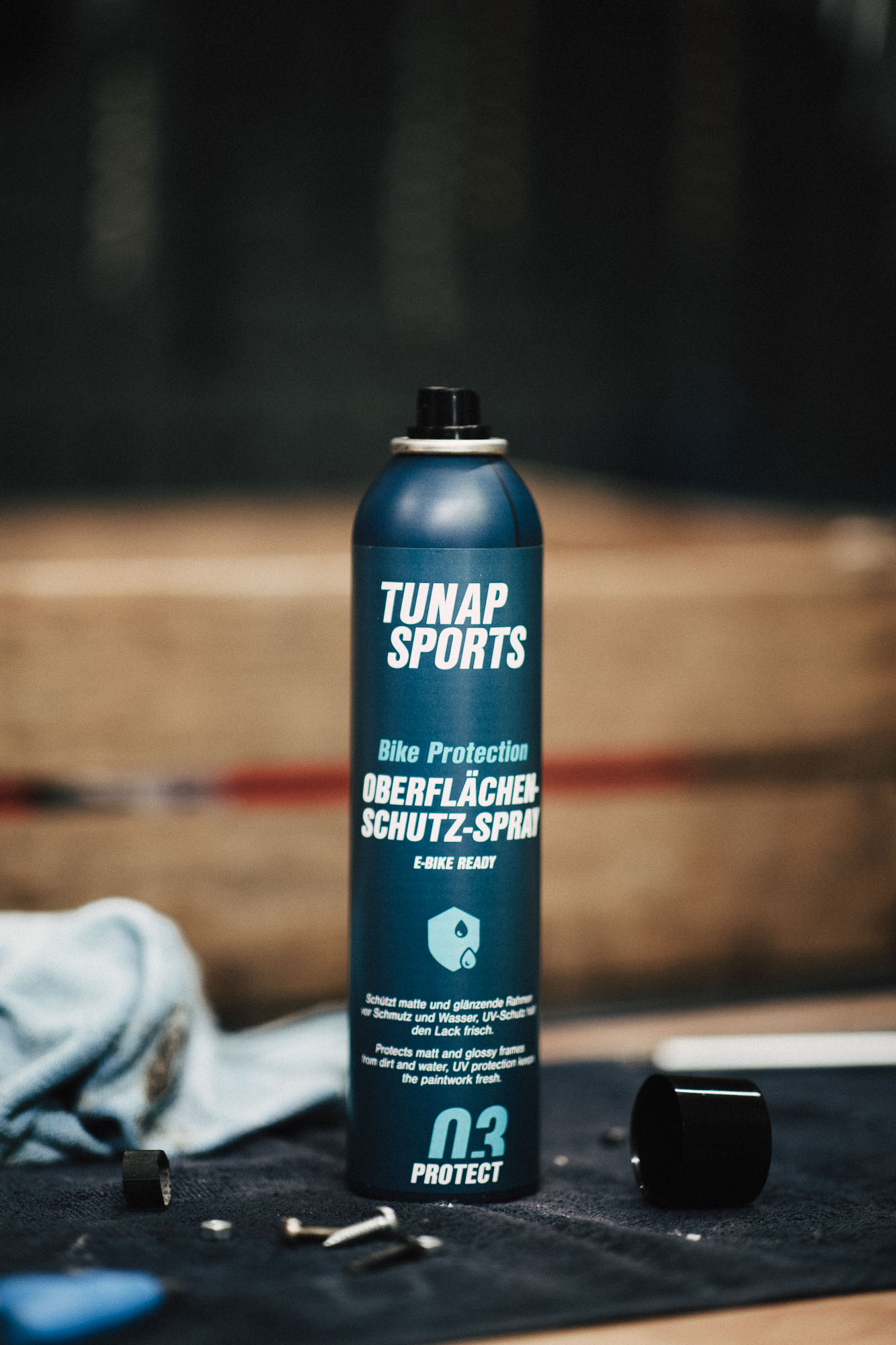 Das Oberflächenschutz-Spray von Tunap Sports schützt Fahrradrahmen vor Schmutz und Wasser. (Die Bildrechte liegen bei dem Verfasser der Mitteilung.)