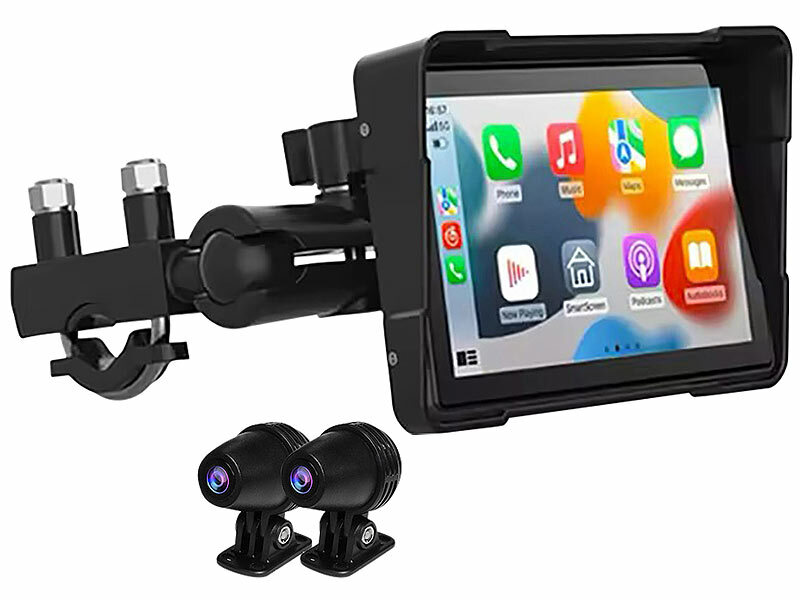 Lescars Motorrad-Navi-Display mit 5"/12 cm, CarPlay-& Android Auto, 2 Cams optional, www.pearl.de (Die Bildrechte liegen bei dem Verfasser der Mitteilung.)