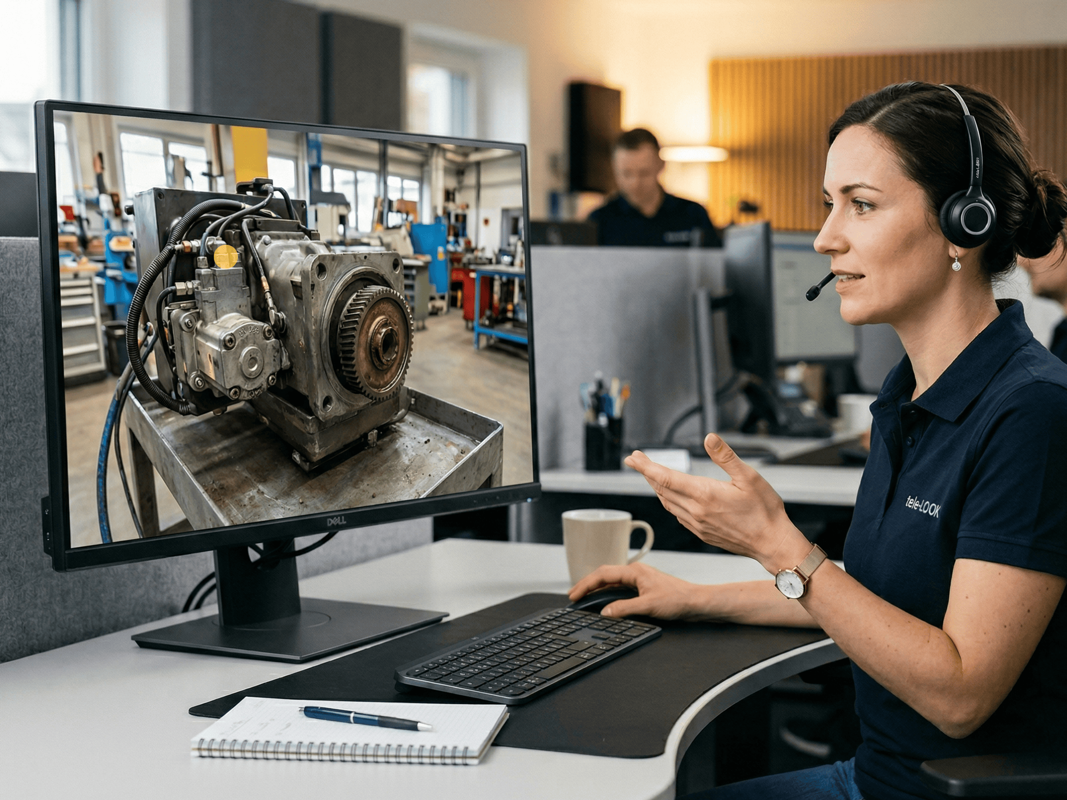 tele-LOOK Live-Video-Support: Expertin analysiert remote eine defekte Industrieanlage per Headset und Bildschirm - effizienter tec
