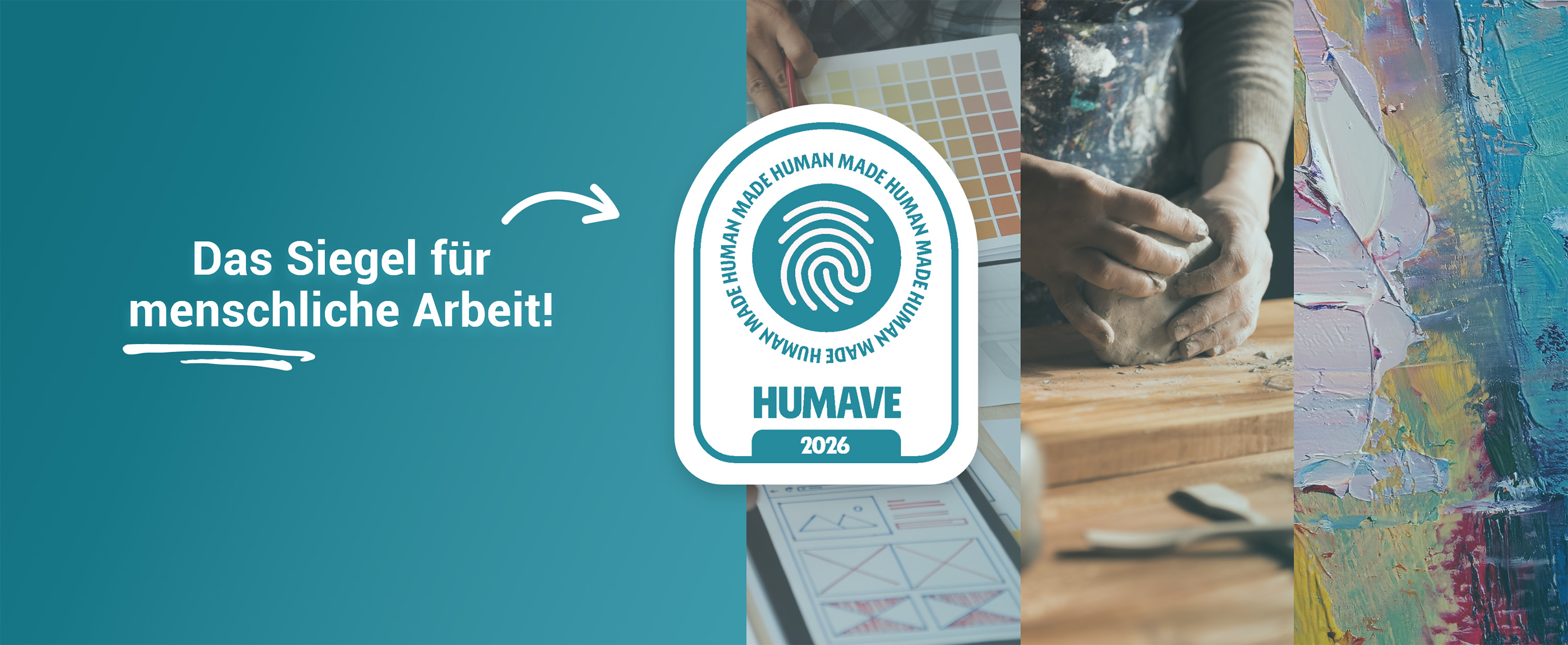 Echt oder KI? Das HUMAVE-Siegel macht den Unterschied sichtbar und schützt echte menschliche Arbeit. (Die Bildrechte liegen bei dem Verfasser der Mitteilung.)