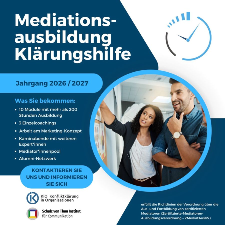 Mediationsausbildung Klärungshilfe mit Start am 28.05.2026 (© KiO - GbR)