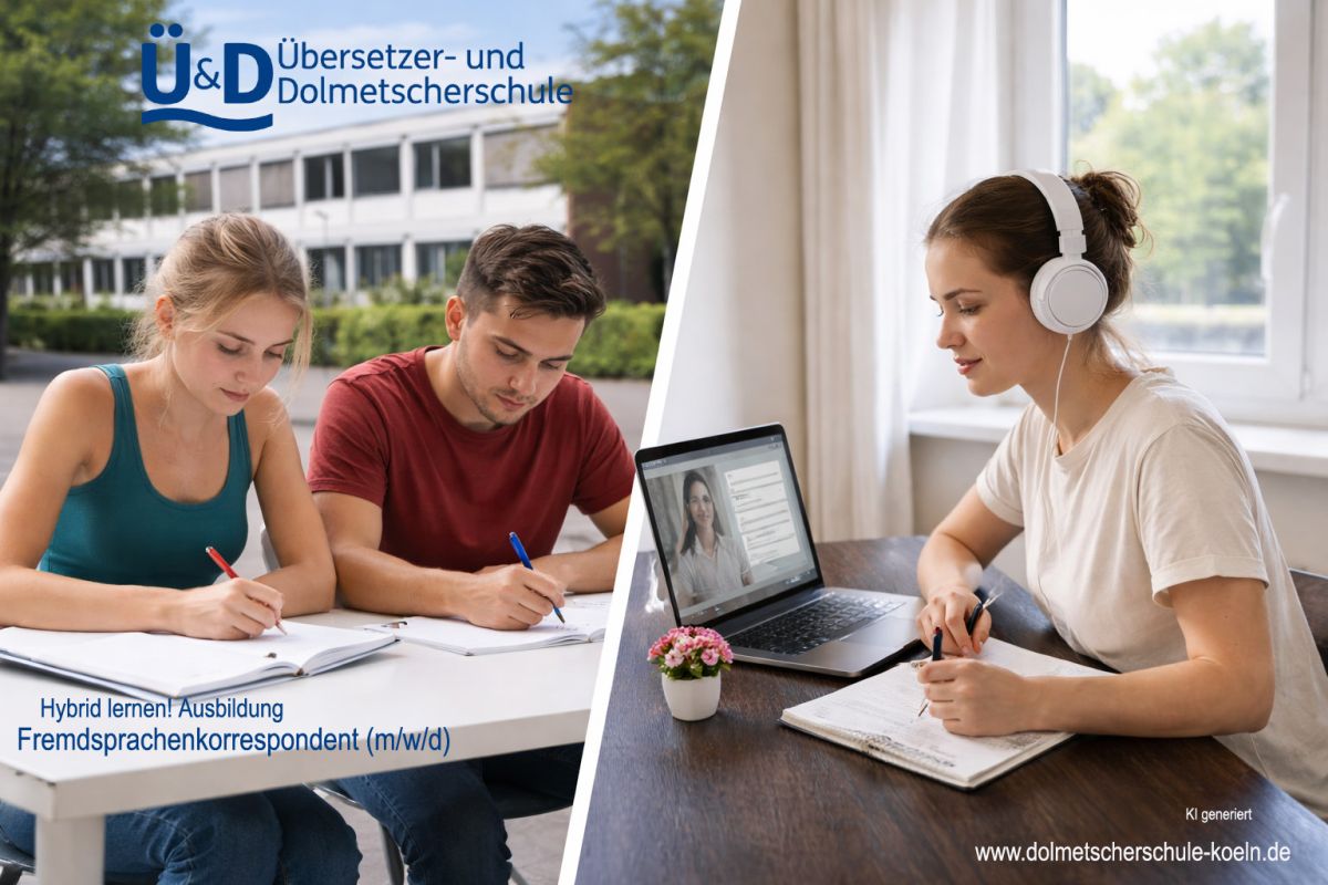 Fremdsprachenkorrespondenz: Ausbildung digital von zu Hause und/oder in Präsenz (© RBZ (KI generiert))