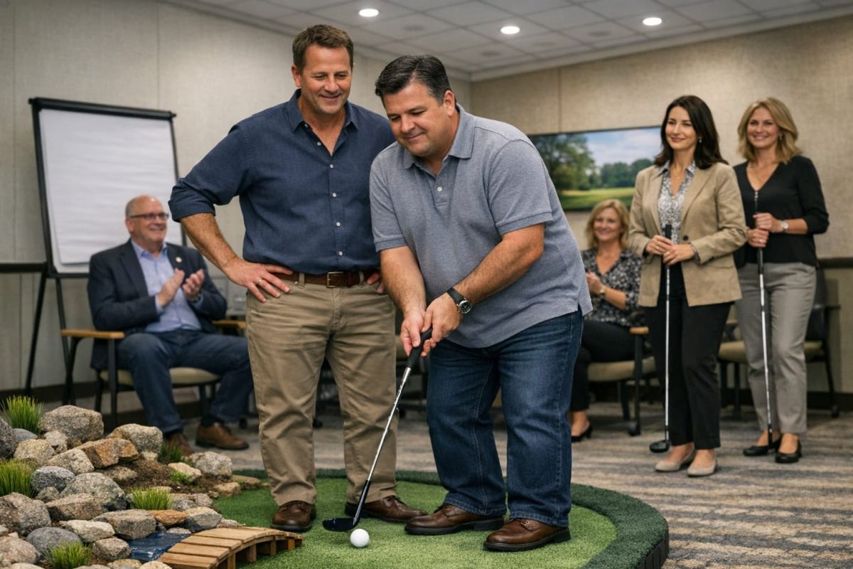 Den Ball ins rollen gebracht, spontane Spassgolfdemonstration (© Lukas Frei) Ki-Unterstützt