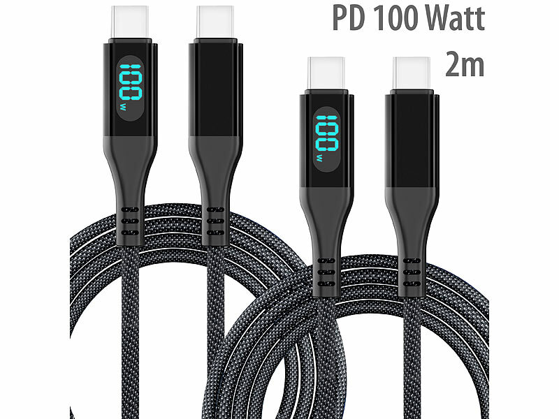 Callstel 2er-Set USB-C-Schnelllade-/Datenkabel mit LED-Display, PD 100 Watt, 2 m, www.pearl.de (Die Bildrechte liegen bei dem Verfasser der Mitteilung.)