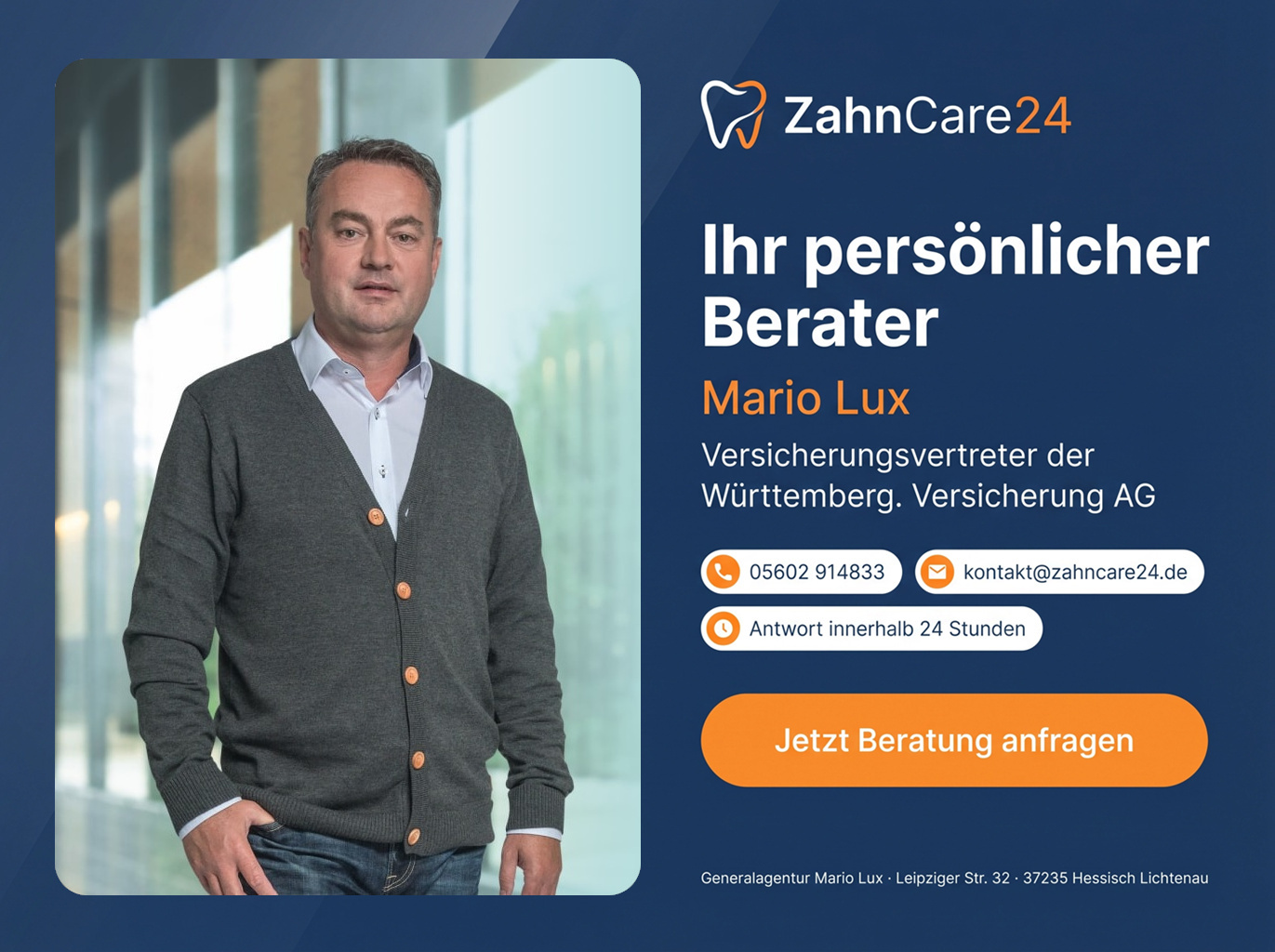Die Zahnzusatzversicherung die wirklich zu Ihnen passt - Beratung vom Profi auf www.zahncare24.de