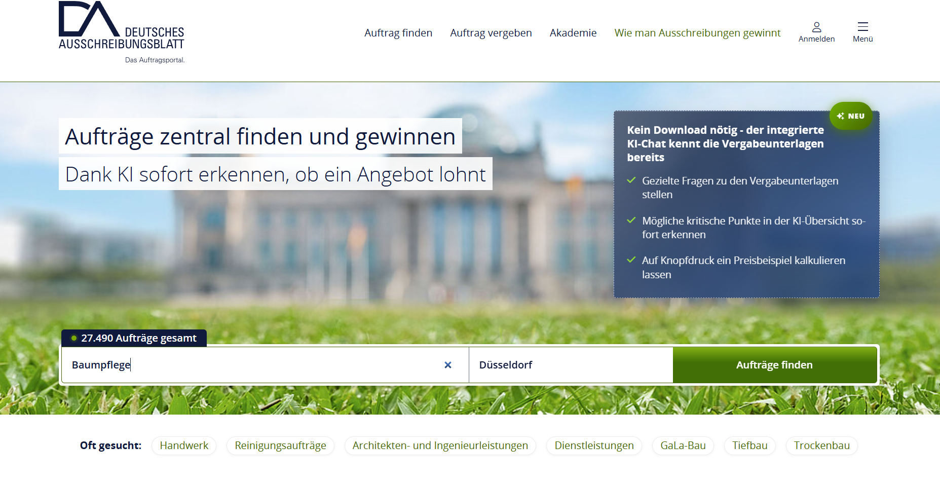 Finden Sie bundesweit passenden Ausschreibungen für Ihre Branche