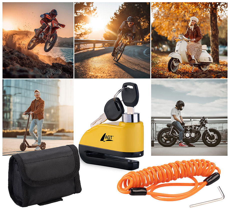 AGT Bremsscheiben-Schloss, 110-dB-Alarm, für Motorrad und Roller, IP65, www.pearl.de (Die Bildrechte liegen bei dem Verfasser der Mitteilung.)