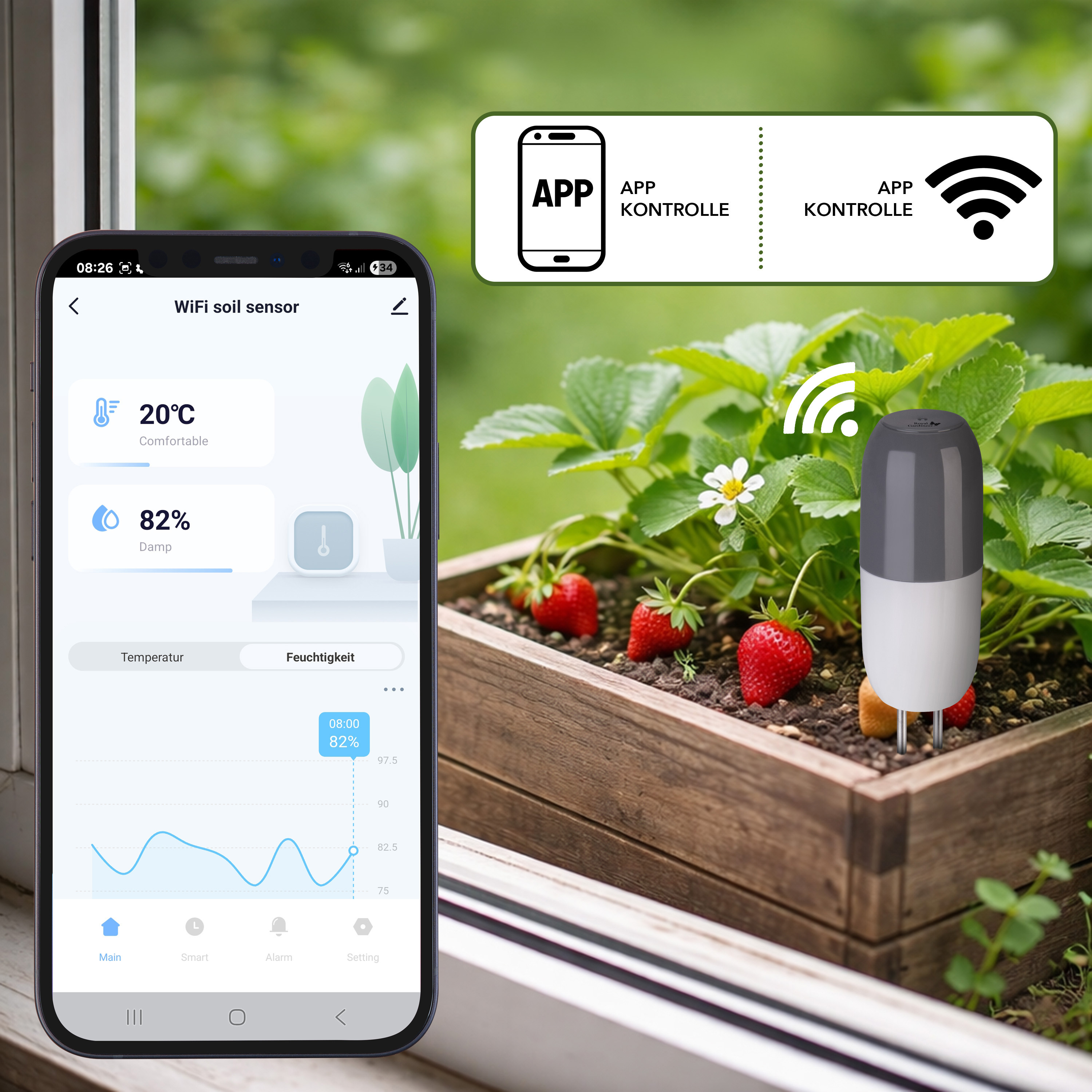 Royal Gardineer Smarter WLAN-2in1-Bodenfeuchtigkeits- und Temperatursensor SUN-155, www.pearl.de (Die Bildrechte liegen bei dem Verfasser der Mitteilung.)