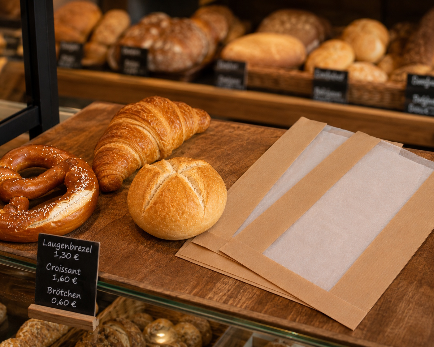 Pergamin Sichtstreifenbeutel im Bäckereibedarf (Die Bildrechte liegen bei dem Verfasser der Mitteilung.)