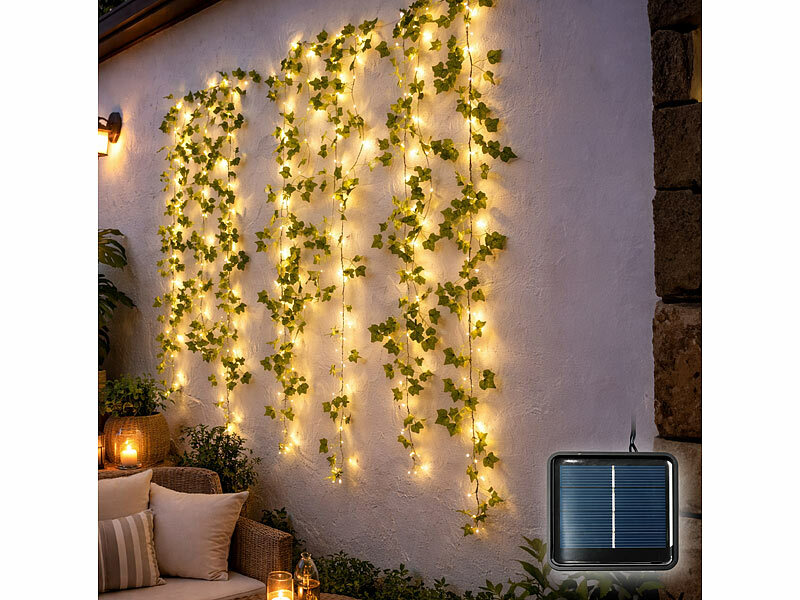 Lunartec LED-Solar-Efeu-Lichterkette mit 120 LEDs, 8 Modi, 12 Meter, IP44, www.pearl.de (Die Bildrechte liegen bei dem Verfasser der Mitteilung.)