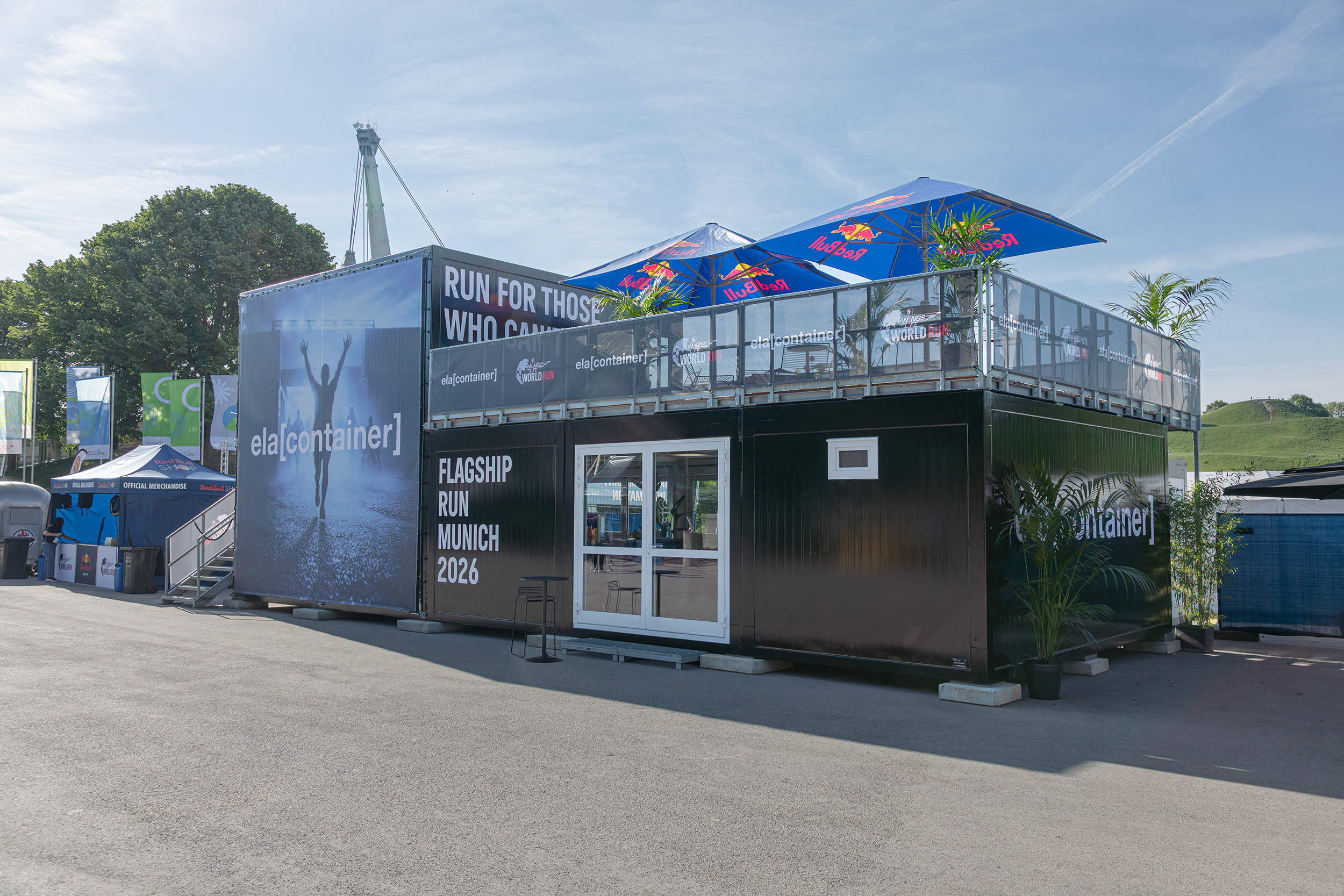 Die ELA Containeranlage war zentraler Treffpunkt für Athleten und Creator mitten im Münchner Olympiapark. © Hendrik Thul