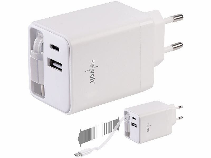 revolt USB-GaN-Netzteil mit 2x USB-C und 1x USB-A, Power Delivery bis 45 Watt,  www.pearl.de (Die Bildrechte liegen bei dem Verfasser der Mitteilung.)