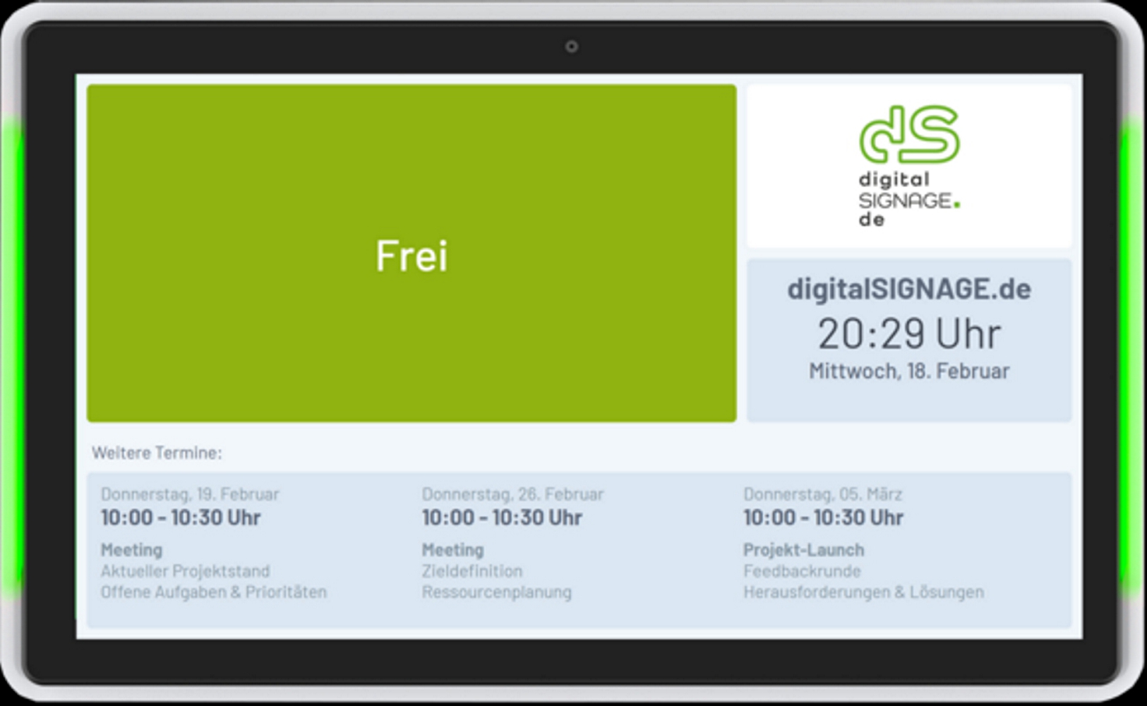 Das Door Signboard 15 Cloud Touch LED POE von digitalSIGNAGE.de ermöglicht die effiziente Leitung der Teilnehmer durch farblich zu