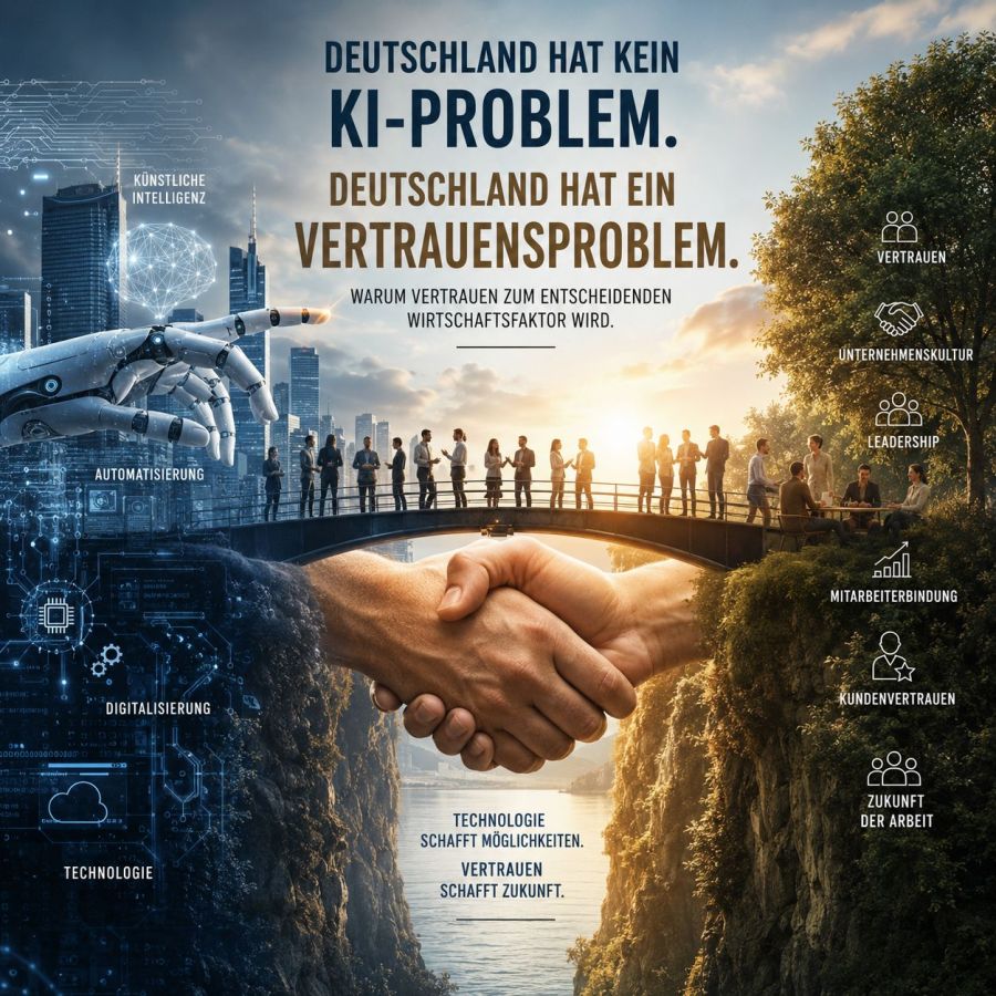 Technologie schafft Möglichkeiten. Vertrauen entscheidet, ob daraus Zukunft entsteht. (© Michael Weyrauch by KI )