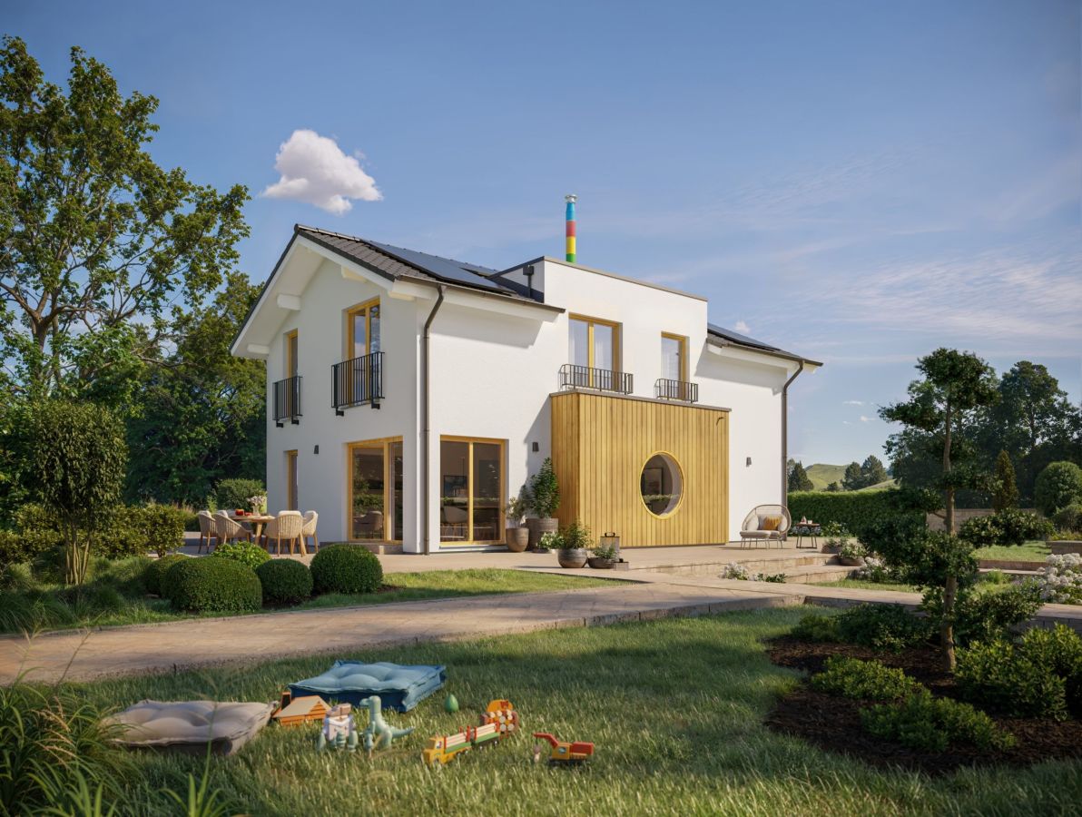 Nachhaltig fürs Klima, schön fürs Auge - und mit Living Haus gebaut für die Zukunft unserer Kinder. (© Living Fertighaus GmbH)