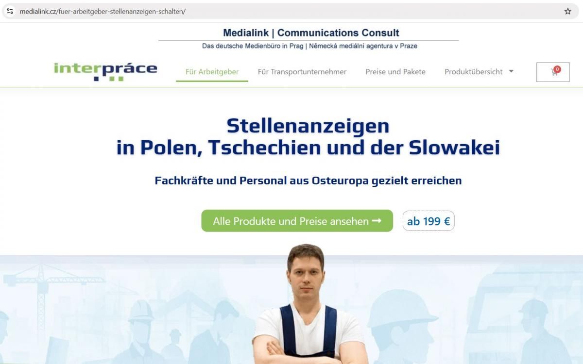 Screenshot Medialink.cz - Stellenanzeigen in Polen, Tschechien, Slowakei schalten