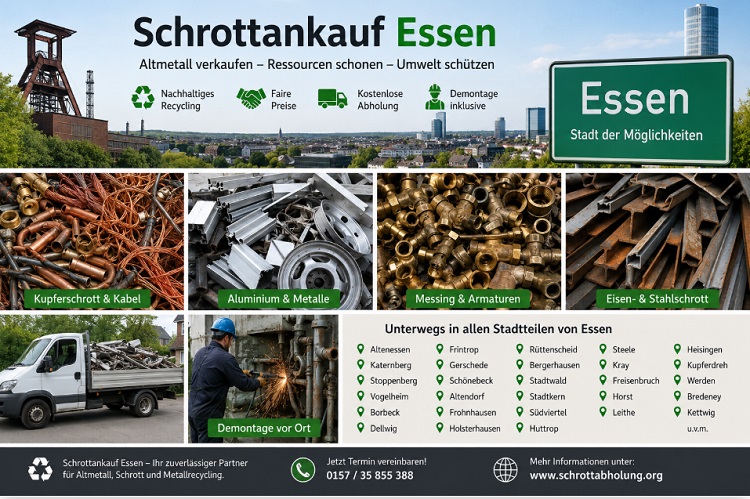 Schrottankauf Essen: Altmetalle abholen, recyceln und wertvolle Rohstoffe zurückgewinnen.