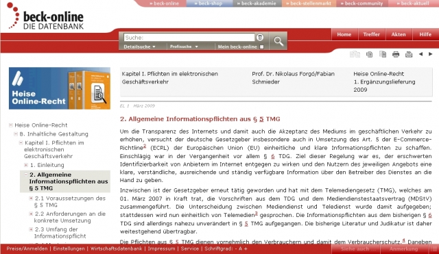 Heise Online-Recht in juristischer Datenbank beck-online