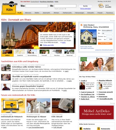 Relaunch von meinestadt.de sorgt für mehrÜbersicht, Dynamik und Lokalität Relaunch von meinestadt.de sorgt für mehrÜbersicht, Dynamik und Lokalität
