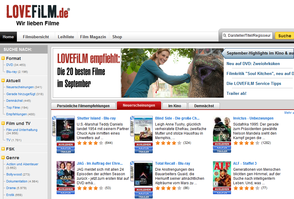 LOVEFiLM ist die Nummer Eins! Klarer Testsieg bei Video Home Vision 10/2010 LOVEFiLM ist die Nummer Eins! Klarer Testsieg bei Video Home Vision 10/2010