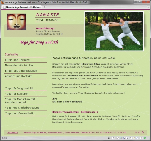 Webdesign Frankfurt / Kelkheim: formativ erstellt Internetseite der Namasté Yoga Akademie Kelkheim Webdesign Frankfurt / Kelkheim: formativ erstellt Internetseite der Namasté Yoga Akademie Kelkheim