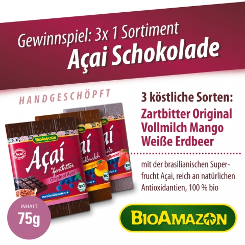 Neues Online-Gewinnspiel: Acai Schokolade von BioAmazon Neues Online-Gewinnspiel: Acai Schokolade von BioAmazon
