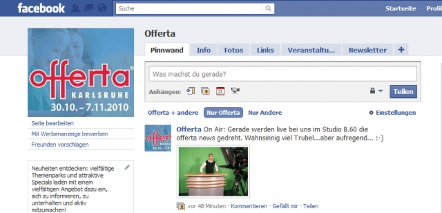 Facebook-Auftritt offerta Karlsruhe ist online Facebook-Auftritt offerta Karlsruhe ist online