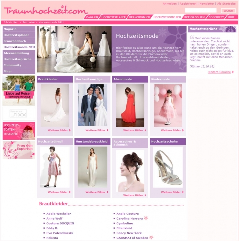 Traumhochzeit.com präsentiert die aktuelle Hochzeitsmode im neuen Gewand Traumhochzeit.com präsentiert die aktuelle Hochzeitsmode im neuen Gewand