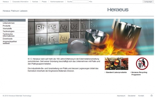 Heraeus Platinum Labware mit neuem Internet-Auftritt Heraeus Platinum Labware mit neuem Internet-Auftritt
