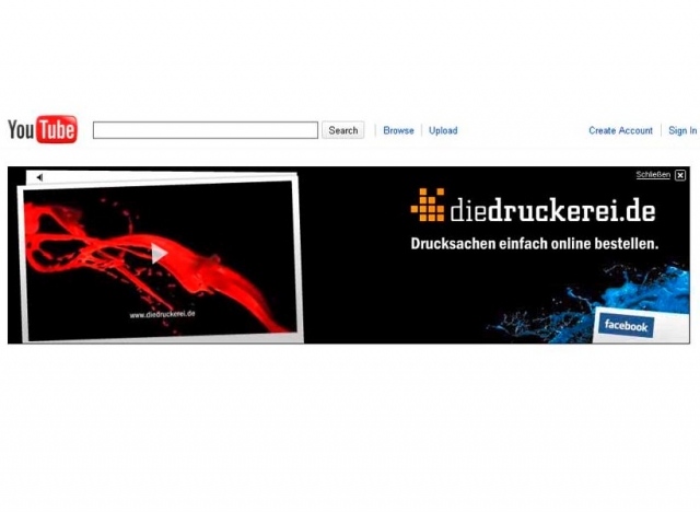 diedruckerei.de wirbt auf Startseite von YouTube
