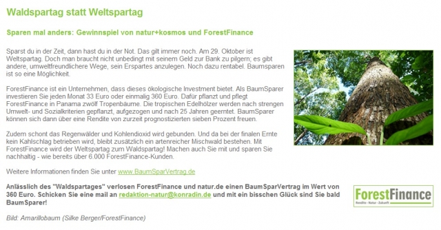 Natur.de verlost BaumSparVertrag