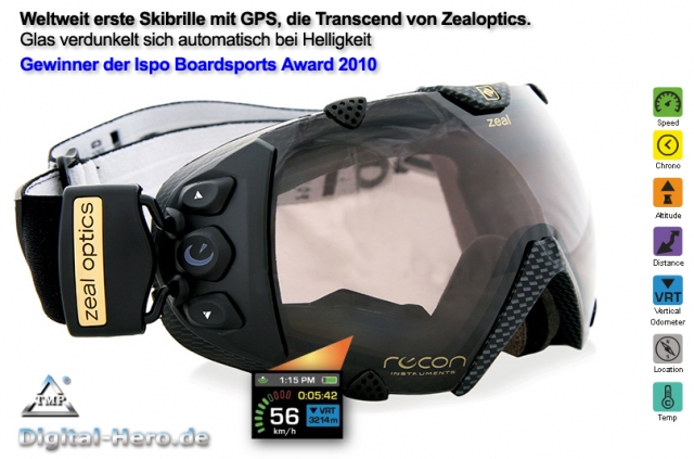 Skibrille Transcend mit GPS nun in Deutschland bei Digital-Hero Skibrille Transcend mit GPS nun in Deutschland bei Digital-Hero