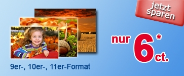 Bis zu 60 % sparen: 3 Formate ein Preis - Digitalfotos bei FotoQuelle nur 6 Cent