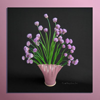Schnittlauchblüten in einer Fächervase – Blumengesteck, Keramik, Foto von Astrid Dlugokinski-Thoma Schnittlauchblüten in einer Fächervase – Blumengesteck, Keramik, Foto von Astrid Dlugokinski-Thoma