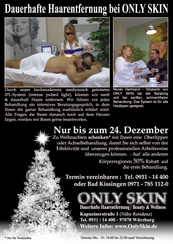 Dauerhafte Haarentfernung - nur bis zum 24. Dezember eine Behandlung* geschekt Dauerhafte Haarentfernung - nur bis zum 24. Dezember eine Behandlung* geschekt