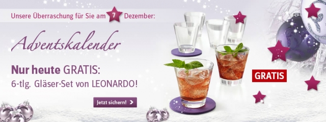 Nur heute gratis: ein 6-teiliges Gläser-Set von Leonardo! Nur heute gratis: ein 6-teiliges Gläser-Set von Leonardo!