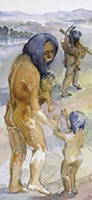 Lebensbild des Steinheimer Urmenschen vor rund 300.000-200.000 Jahren.