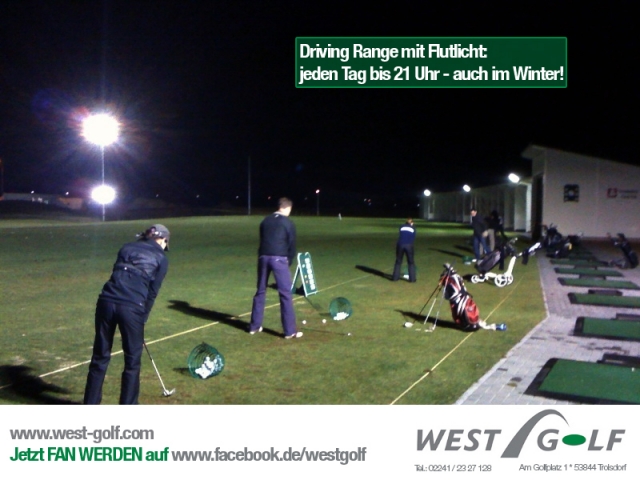 Golfspielen auch im Winter - bei West-Golf auf dem großen Trainingsareal mit Flutlicht