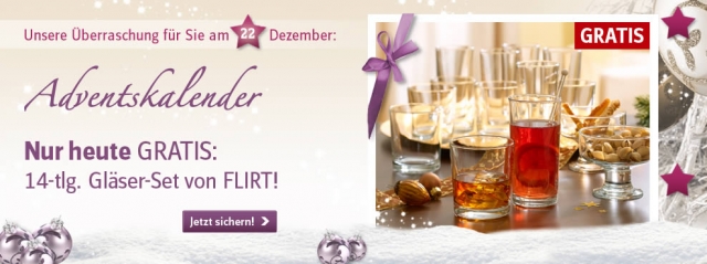 Heute gibt es im Baur Adventskalender ein 14-teiliges Gläser-Set von Flirt!