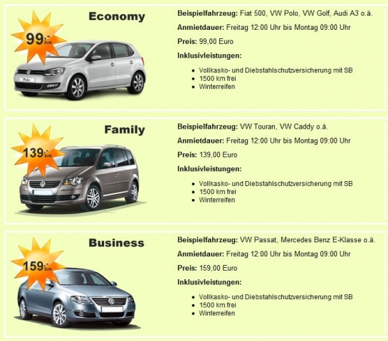 Am Wochenende für 99-, Euro mit dem Mietwagen reisen. Am Wochenende für 99-, Euro mit dem Mietwagen reisen.