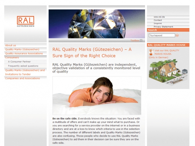 Englische Homepage für RAL Gütezeichen