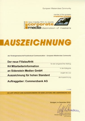 Corporate Media Award 2010: Filmproduktion Sidenstein Medien aus Mainz mit Motivationsfilm unter den
