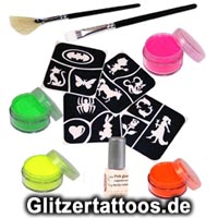Neon-Glitzertattoos leuchten bei Schwarzlicht Neon-Glitzertattoos leuchten bei Schwarzlicht